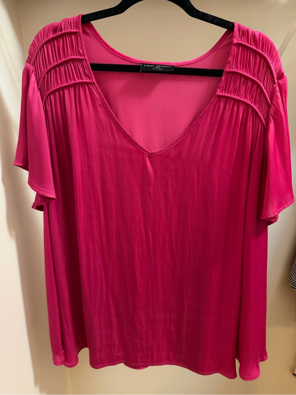 Lane Bryant Hot Pink V-Neck Short Sleeve Blouse